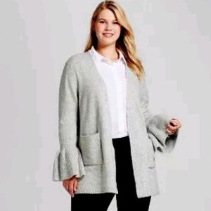 Ava & Viv Womens Plus 0X 14 14W Gray Bell Sleeve Cardigan Sweater NEW